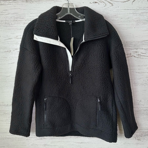 J. Crew Jackets & Blazers - NWT J. CREW Polartec Women’s Fleece Half Zip Pullover Teddy Jacket Black XXS